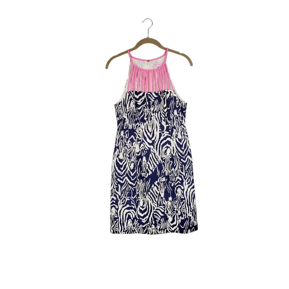 Lilly Pulitzer Terry Strappy Yoke Shift Dress Bright Navy Entourage Zebra Size 4
